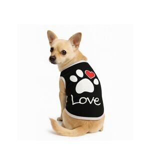 Black Paw Print Heart LOVE Dog Shirt XS Cotton Pet Tee